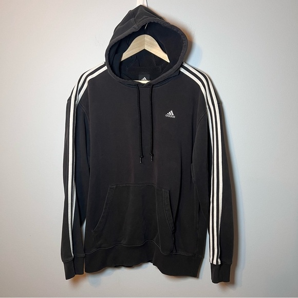Adidas 3-stripes Hoodie Men’s M Black/White Pullover Sweatshirt - Picture 1 of 6